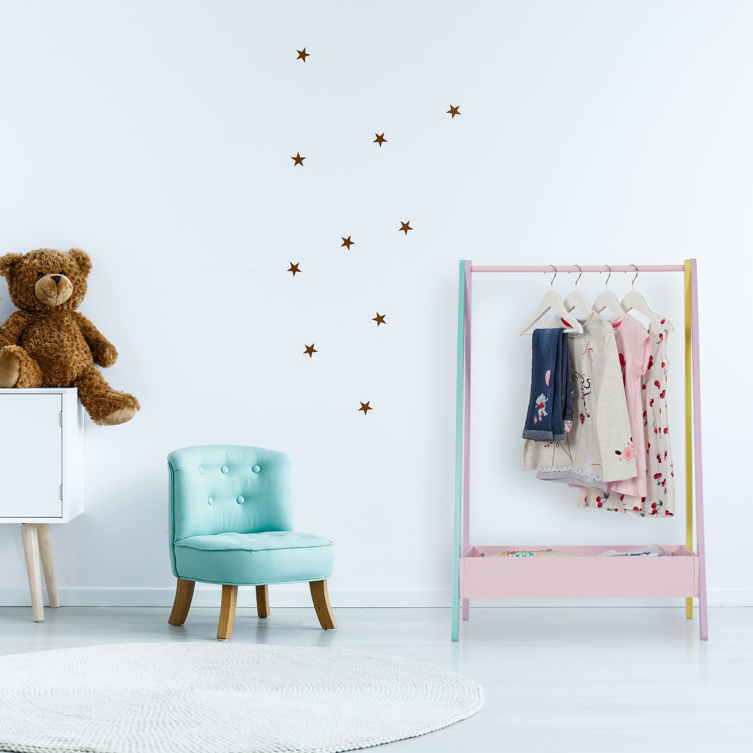 Relaxdays Stand Appendiabiti per Bambini, Pratico Scomparto, Guardaroba a Giorno, HxLxP: 99x64,5x42 cm, Colori Pastello