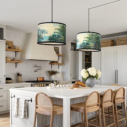 Miniatura 3 de Bioaqua Pantalla de lámpara de bambú, luces colgantes con cable de enchufe (15 pies), lámpara colgante colgante con patrón, luces colgantes bohemias