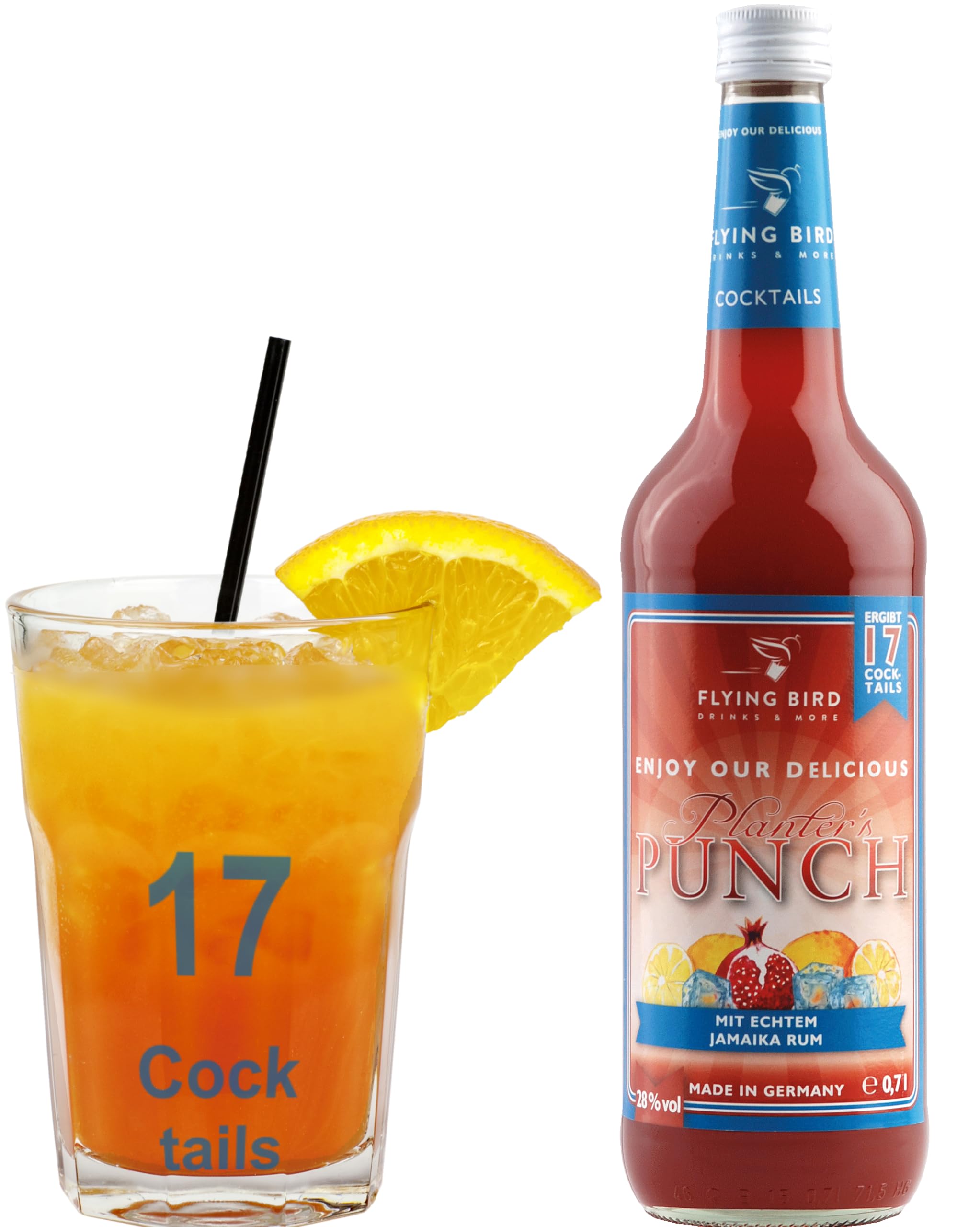 Flying Bird Planter's Punch für 17 Cocktails fertig gemixt | 0,7l mit allen Zutaten | Einfach mit Orangensaft mixen