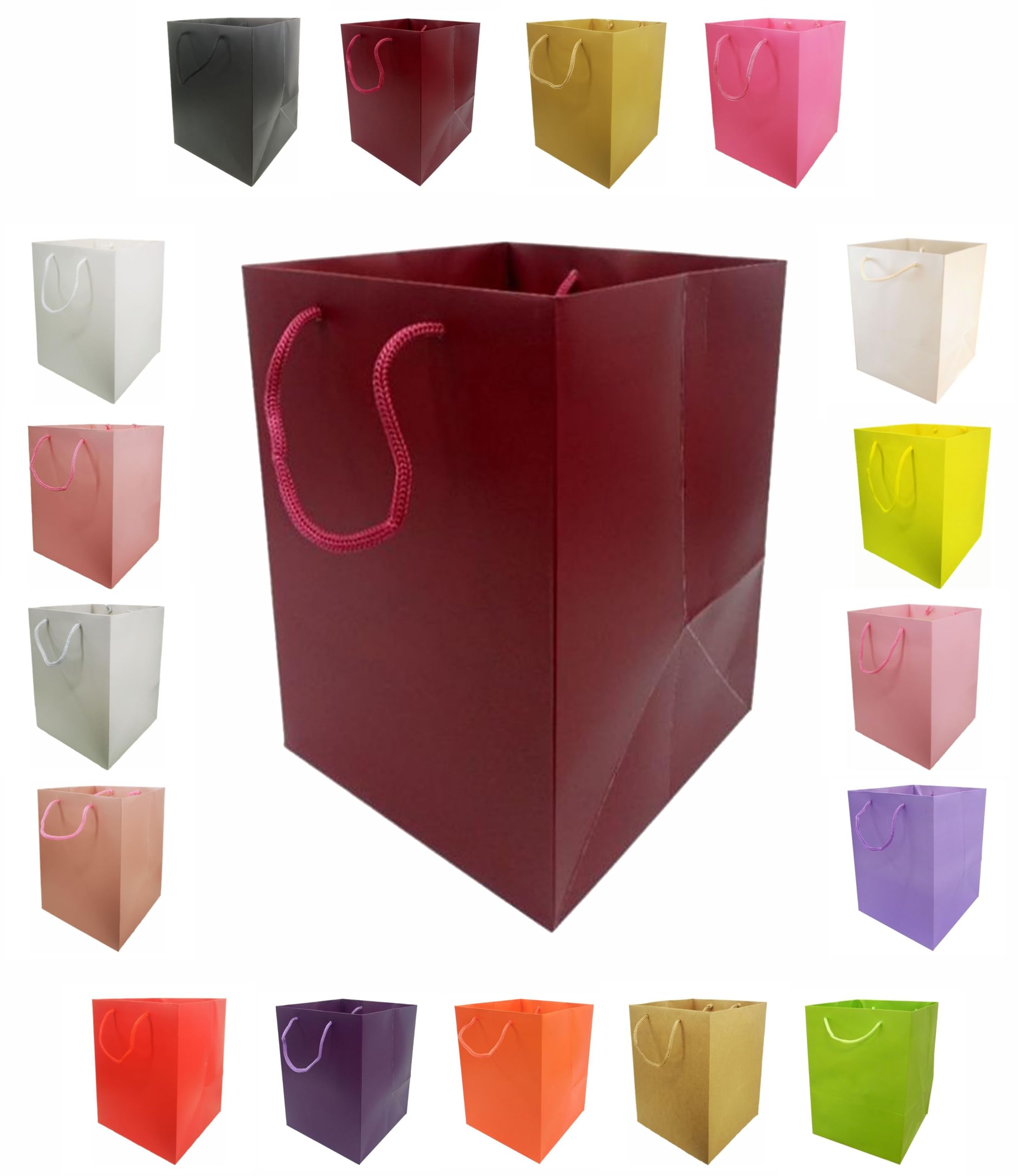 Glossy Vibrant Flower Gift Bag, Bouquet Vase | Valentines | Anniversary | Love | Transportation Display (5, Burgundy)