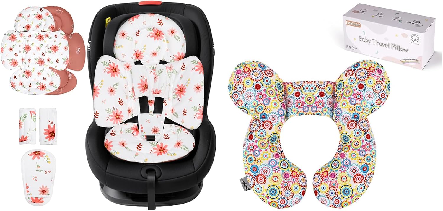 KAKIBLIN Infant Car Seat Insert, Breathable Reversible Car Seat Head Support for Infant,Baby Neck Pillow, Upgraded Baby Support Pillow,Newborn Neck Support for Car Seat,Pushchair,Travel (Flower)