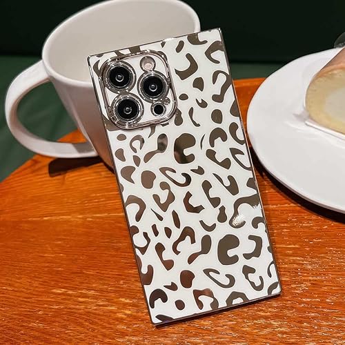 Miniatura 6 de KERZZIL Elegante funda compatible con iPhone 13 Pro con borde rectangular, lindo diseño de leopardo de lujo, protector de cámara, TPU suave a prueba