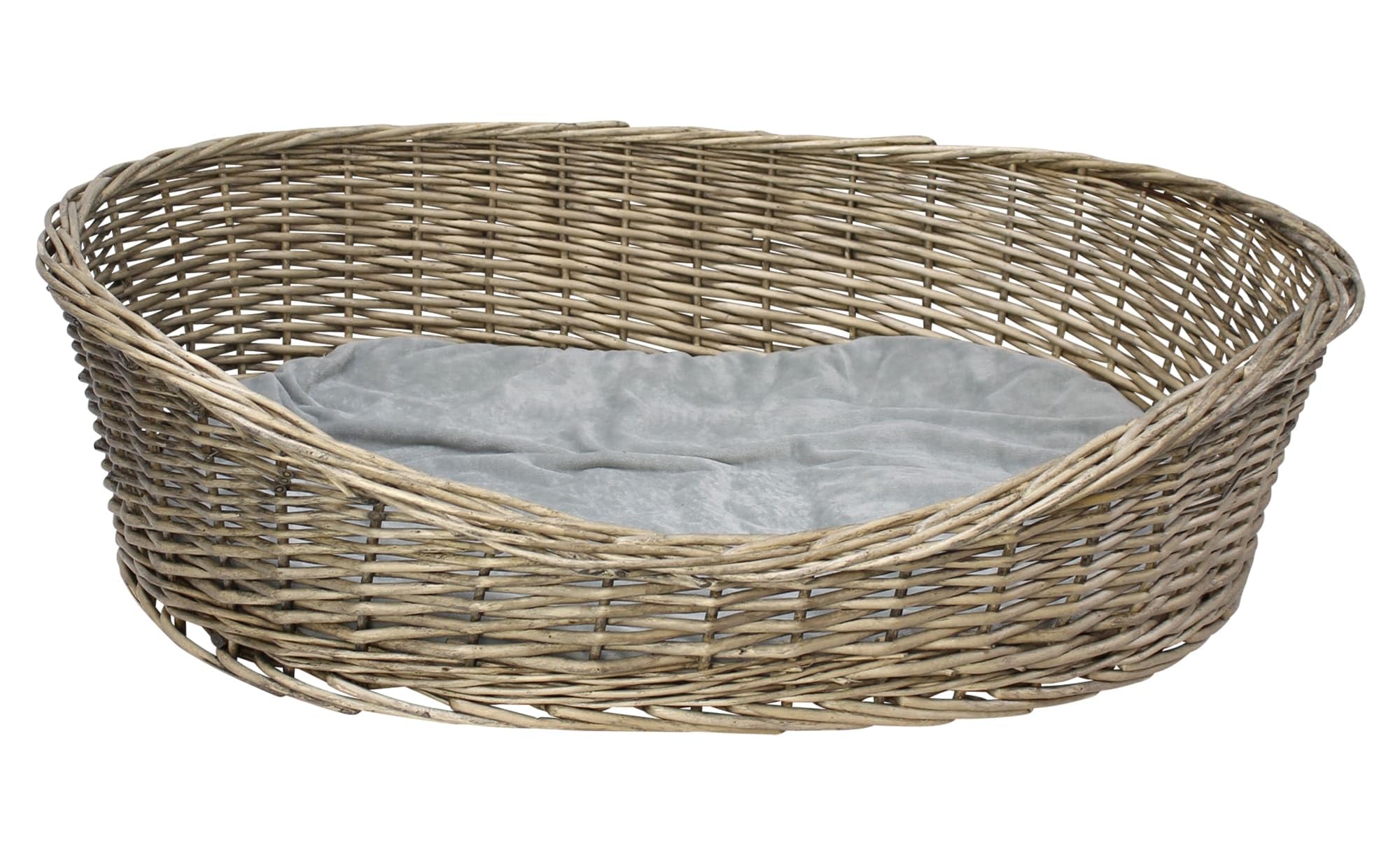 Dekoleidenschaft Hundekorb Koboo Grey aus Weide, Gr. XL 90x70 cm, Hundebett für mittelgroße Hunde, Tierbett mit Kissen, Weidenkorb