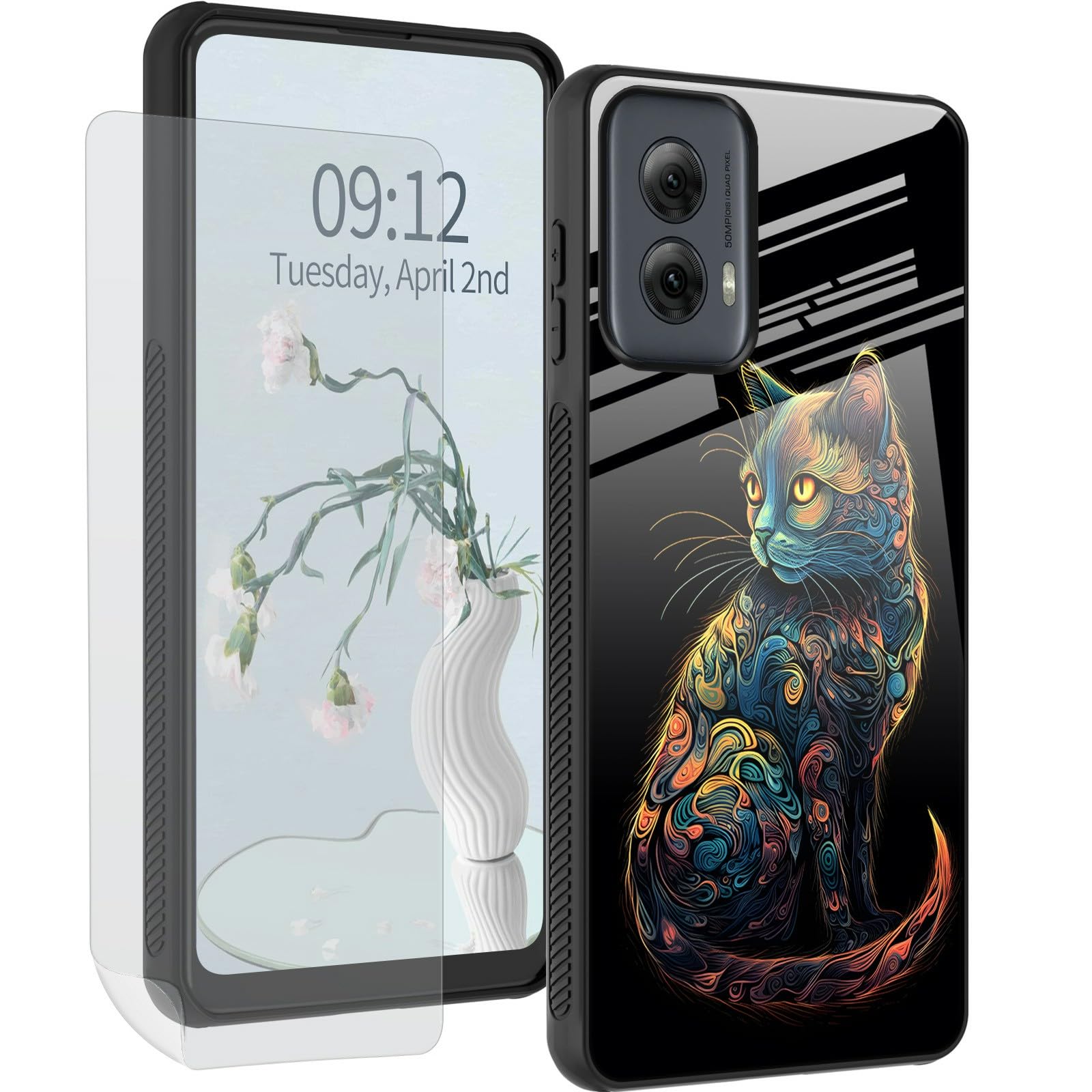 Funda para Motorola Moto G Play 5G 2024 con protector de pantalla, cubierta trasera delgada de vidrio templado para mujer, funda protectora de TPU suave a prueba de golpes para Moto G Play 5G