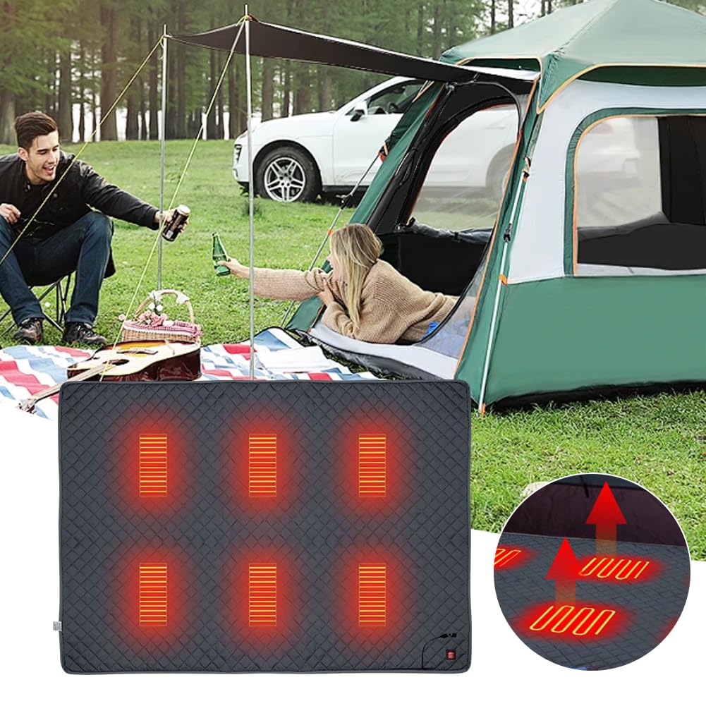 Manta para Acampar Al Aire Libre, Manta Térmica para Acampar Manta Térmica Eléctrica USB Estera para Saco De Dormir con 8 Zonas De Calefacción para Pesca En El Hogar Oficina Coche