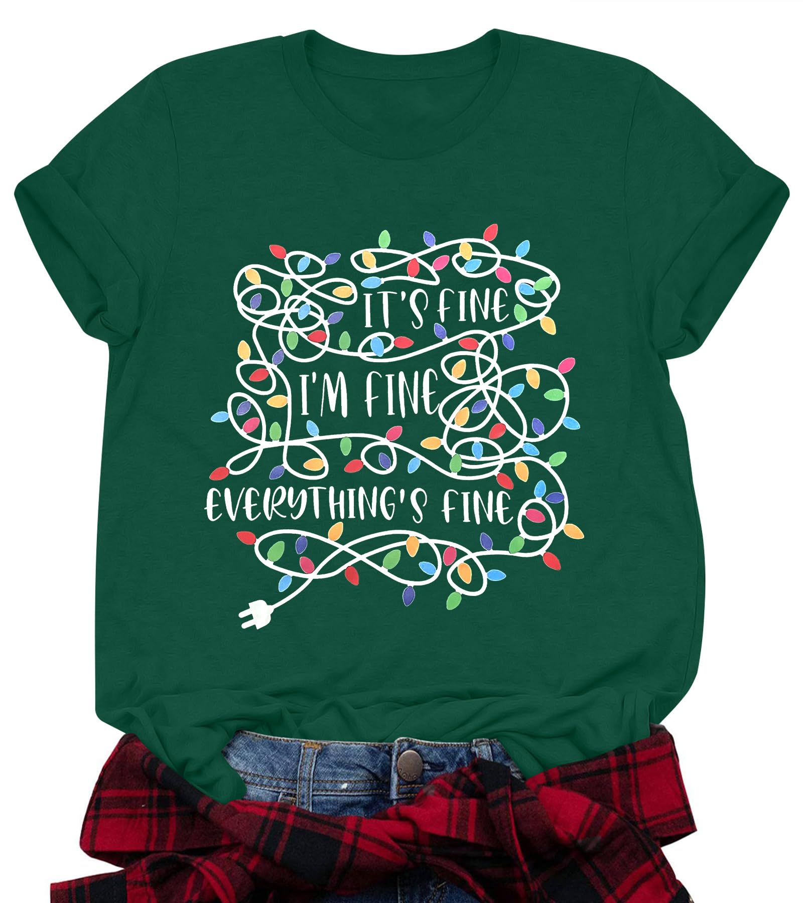 AITOYLYIt's Fine Im Fine Everythings Fine Tshirt Women Christmas Shirts Casual Short Sleeve Letter Printed Tees Tops Short Sleeve