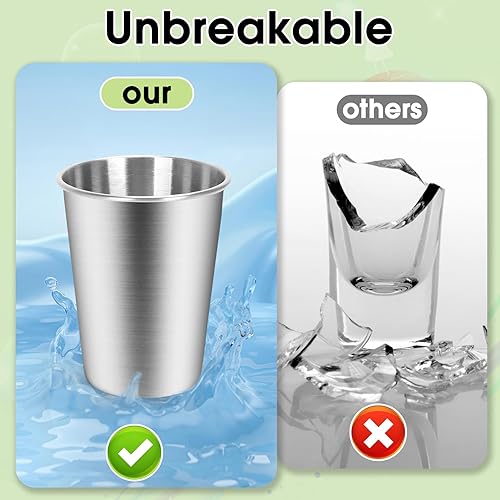 Miniatura 5 de ShineMe Vasos de acero inoxidable, juego de 2 vasos de metal de 12 onzas para niños y adultos con fundas de silicona, tazas abiertas apilables para