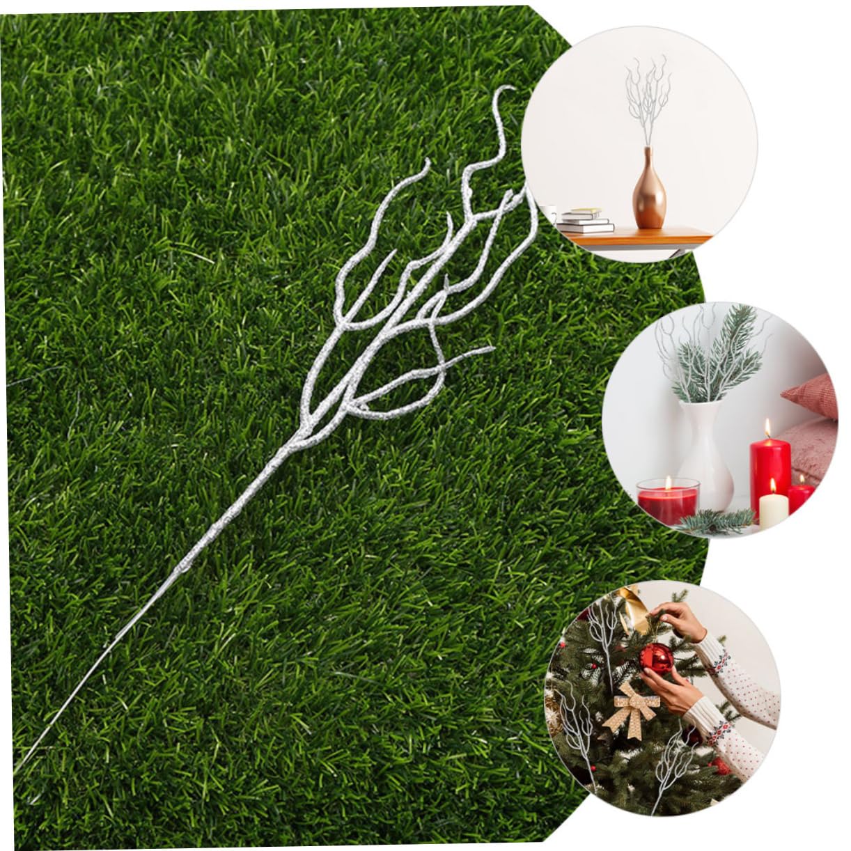 Abaodam 2 Sets Künstliche Weihnachtsstiele Lockige Zweige für Vase Glitzernde Äste Weihnachtsbaum-Dekoration Picks 20 Stück