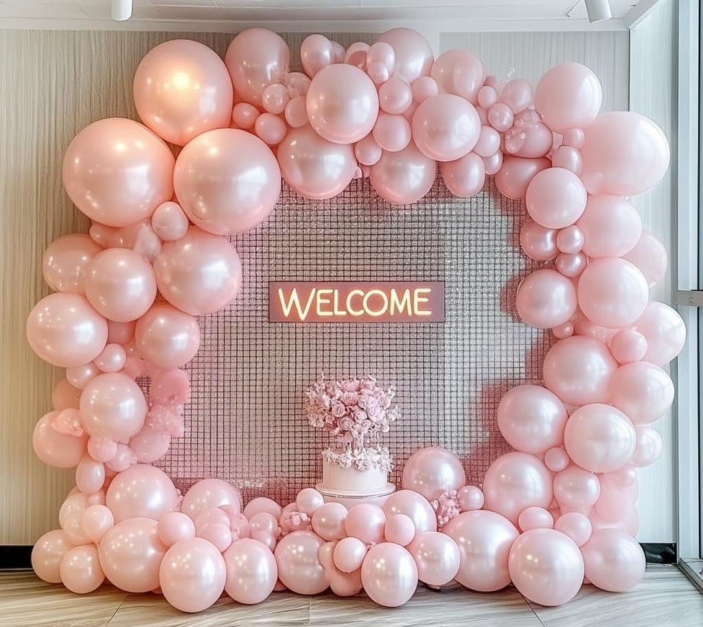 Pearl Pink Balloons Double Stuffed Pastel Light Pink Balloon Arch Kit Thick Latex Different Sizes 18/12/5in Balloon Garland for Birthday Valentine