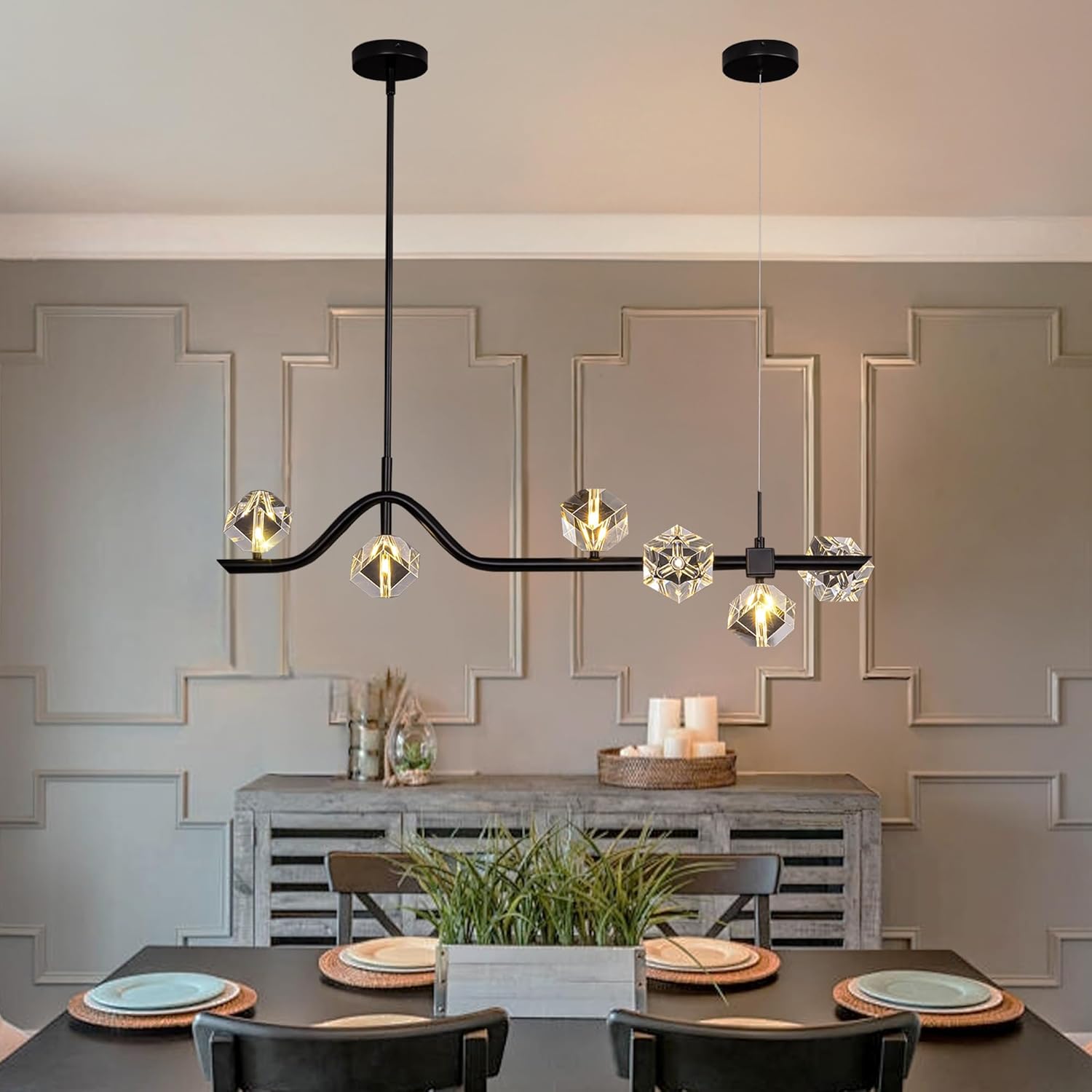 L37.8 Chandeliers for Dining Room Light Fixture, Modern Crystal Chandeliers, 6 Lights Black Chandelier for Living Room, Kitchen Light Fixtures,Dining Room Chandelier Over Table