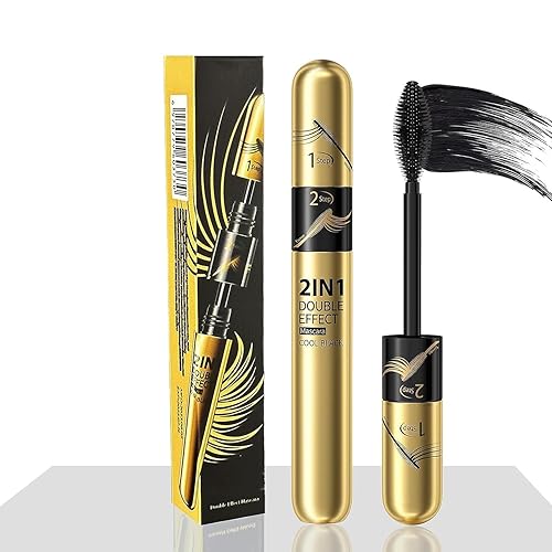 Máscara de pestañas de fibra de seda 2 en 1, doble diosa negra, extensión líquida de pestañas 5 veces más larga, a prueba de manchas, impermeable y