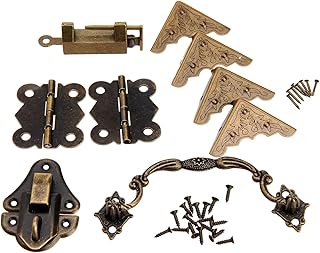 JIAZHOUMA 9 sztuk/zestaw Chiński stary zamek + Klawisz + Wyciągnij Pokrętło + zawiasy szafy + Ochraniacze narożne Bracket + zatrzask Hasp Hinges