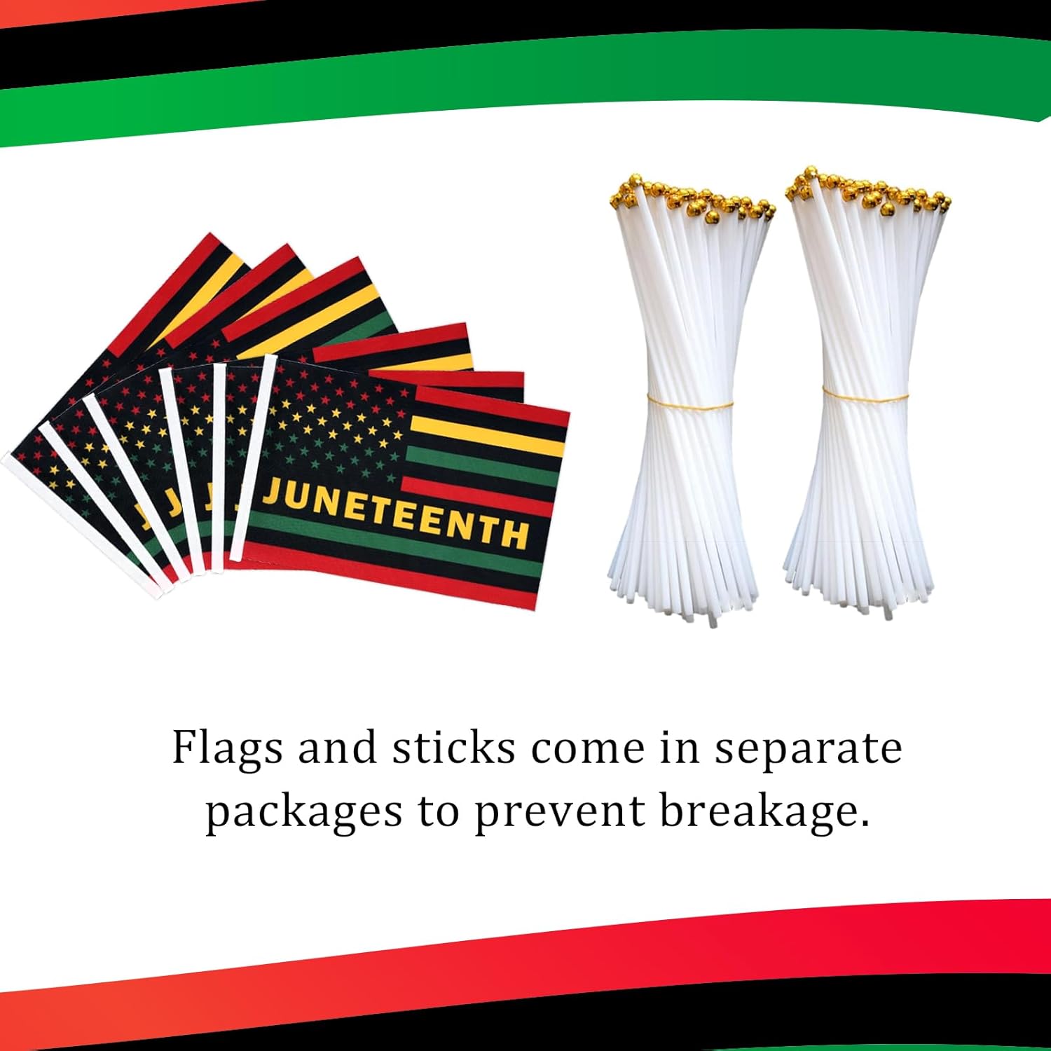 GOAUS Juneteenth Handheld Flags 100 Pcs, Mini Stick Flags 8.5x5.5 Inches Juneteenth Decorations Indoor Outdoor