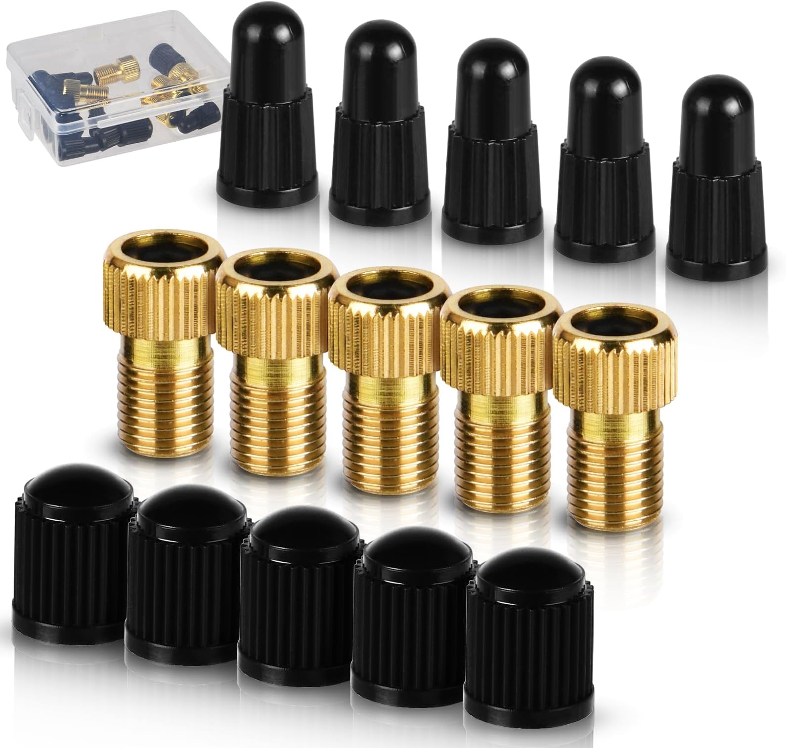 Brass Presta Valve Adapter, 5PCS Bike Pump Adapter-(Pack of 5 + 10 Caps), Valve Adapter for Bike Convert Presta to Schrader, Inflate Tire Using Standard Pump+Air Compressor, for all Bikes