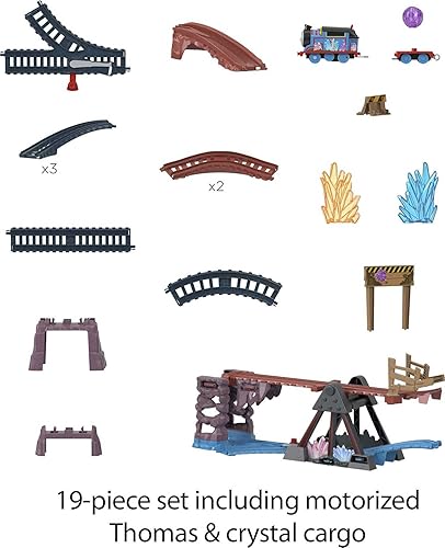 Miniatura 7 de Thomas & Friends Juego de tren de juguete motorizado Crystal Caves Adventure con Thomas, puente inclinado y pista de 8 pies para niños en edad
