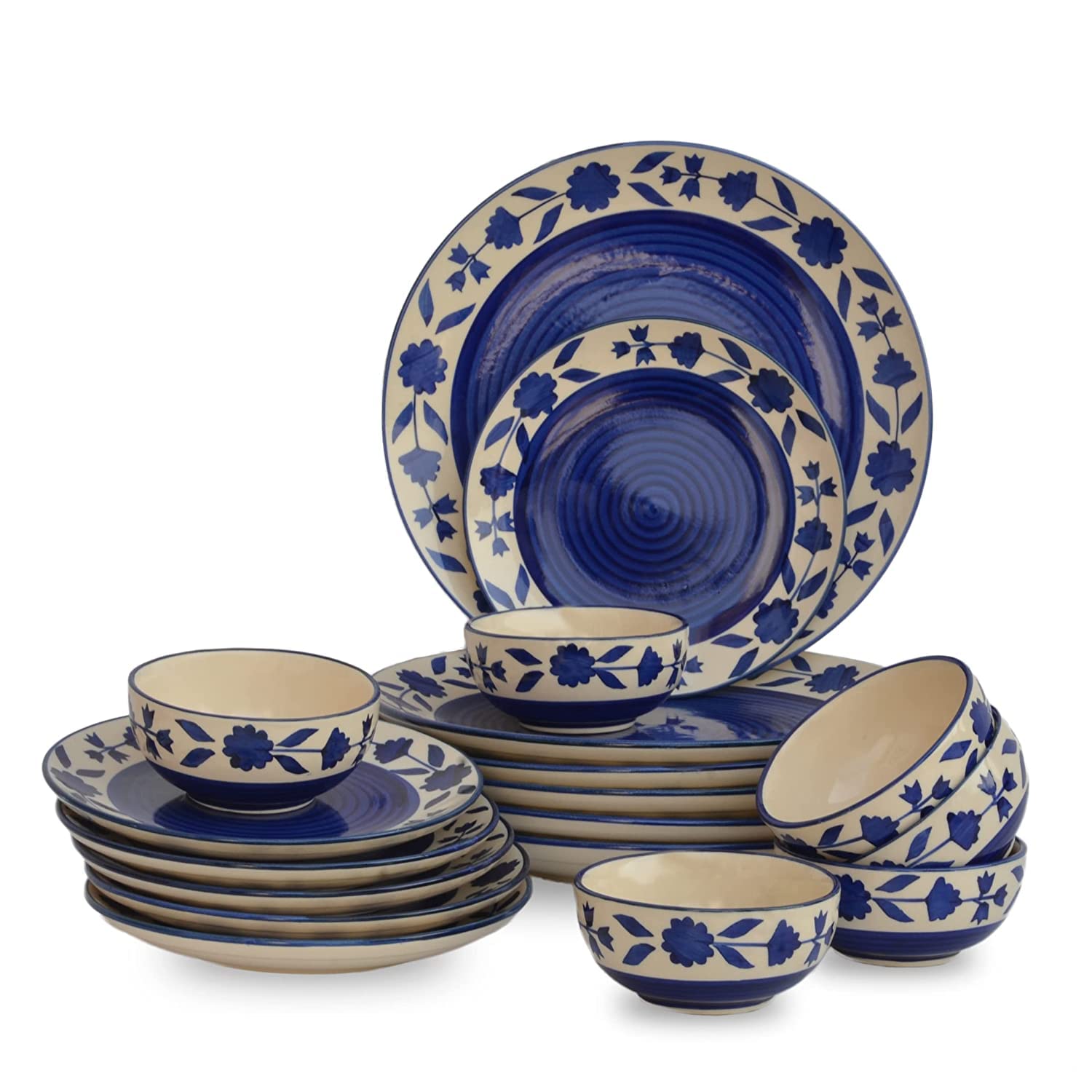Buy Phezent Blue Floral Ceramic Plates for Dinner with Katori (18