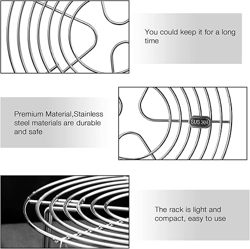 Vista 15 de Estante redondo de vapor y estante de enfriamiento, salvamanteles de olla de acero inoxidable, estante de cocina, soporte de rejilla de vapor