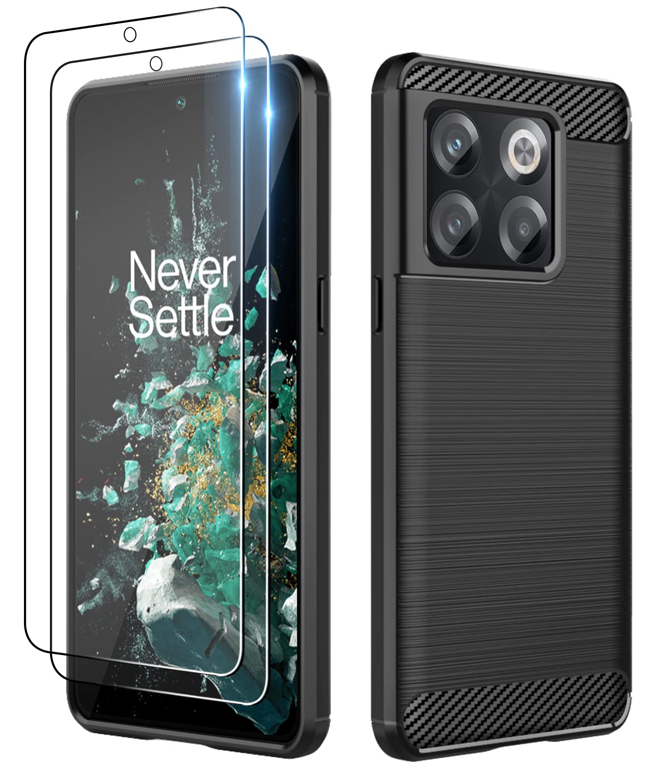 Dzxouuifor OnePlus 10T Case/OnePlus ACE PRO Case with 2 Pack Screen Protector Slim TPU Rubber Shockproof Anti-Drop Non-Slip OnePlus 10T Phone Case for OnePlus 10T 5G Case 2022 (DL-Black)
