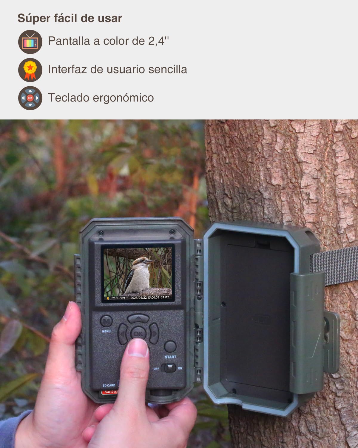 GardePro A5 Câmara de Caça 64MP 1296P H.264 Vidéo, Camara Fototrampeo con Alcance de Visión Nocturna de 30m y 0,1s Tiempo de Activación, LED IR de 940 NM No-Glow, IP66