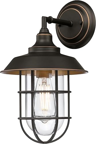 Westinghouse Lighting 6121600 Iron Hill - Lámpara de pared para exteriores, estilo vintage, acabado de bronce negro con reflejos, cristal