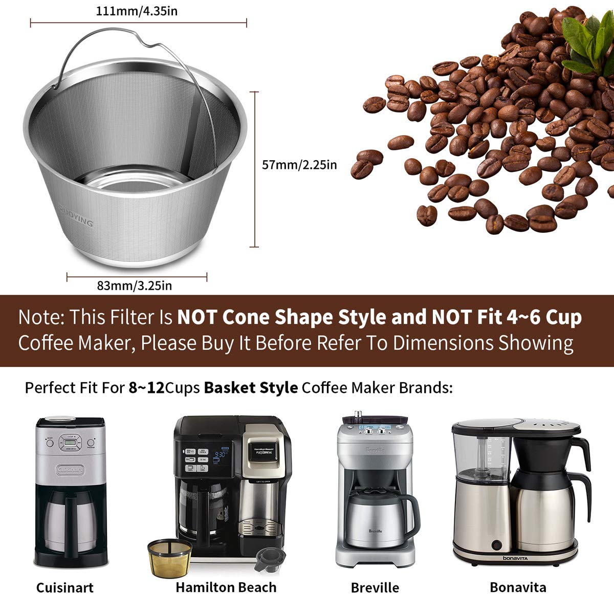 Filtro de café permanente reutilizable de 8 a 12 tazas, apto para filtros de café Mr Coffee, Black & Decker, BUNN, Cuisinart y Hamilton Beach Basket (filtro de café Cuisinart de 8 a 12 tazas)