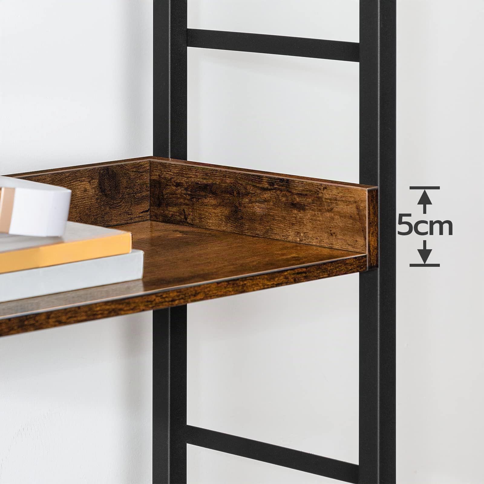 HOOBRO Estantería con 4 Niveles, Librería de Estilo Industrial de Madera con Taquilla, Estantes de Almacenamiento con Bordes Alrededor, para Oficina de Casa, Sala de Estar, Cocina EBF46SJ01