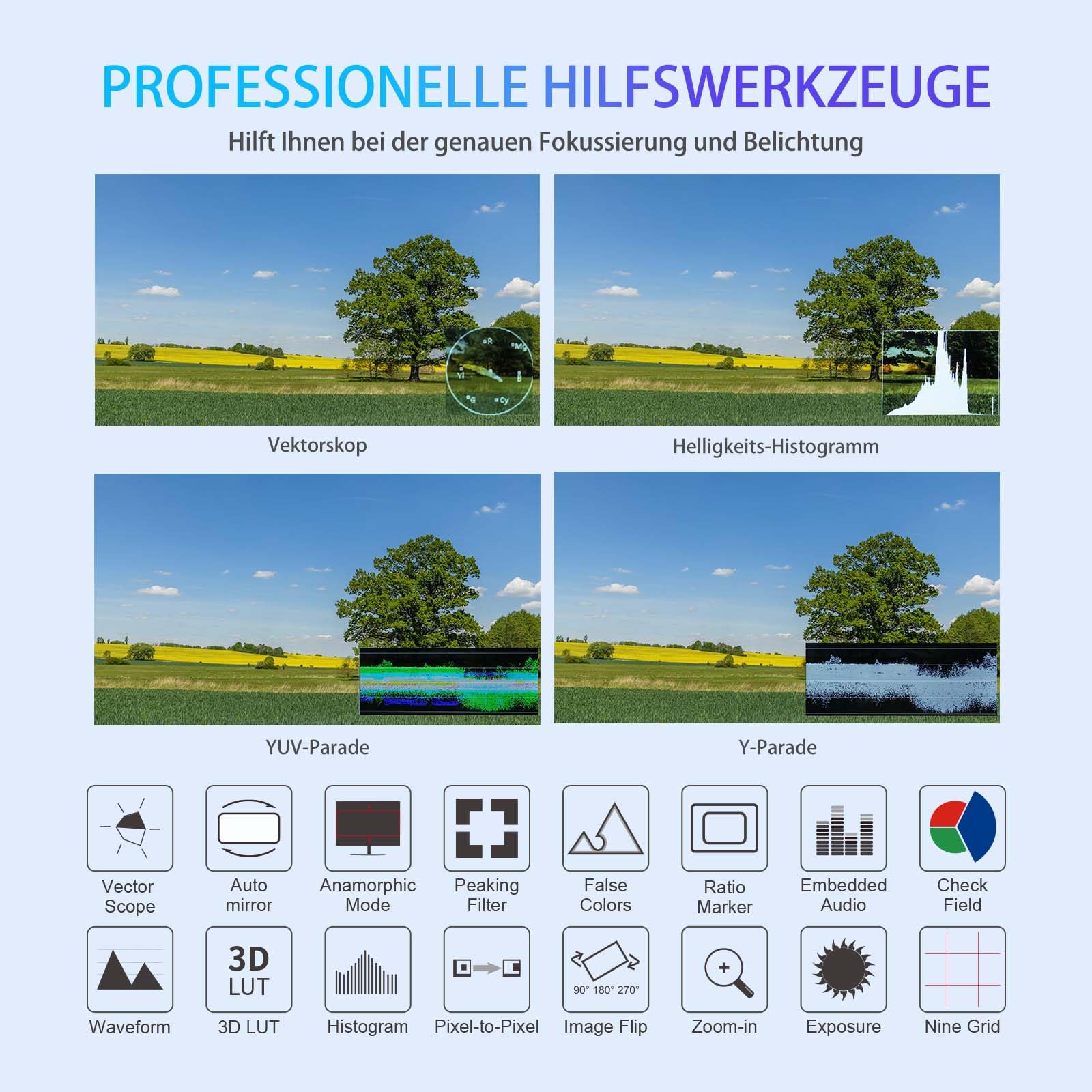 FEELWORLD F6 Plus V2 6 Zoll Touchscreen DSLR Kamera Feldmonitor mit F750-Akku 4400 mAh und Tasche, Waveform HDR LUT 1920 x 1080 IPS Video Peaking Focus Assist 4K HDMI 5V Typ-C Eingang