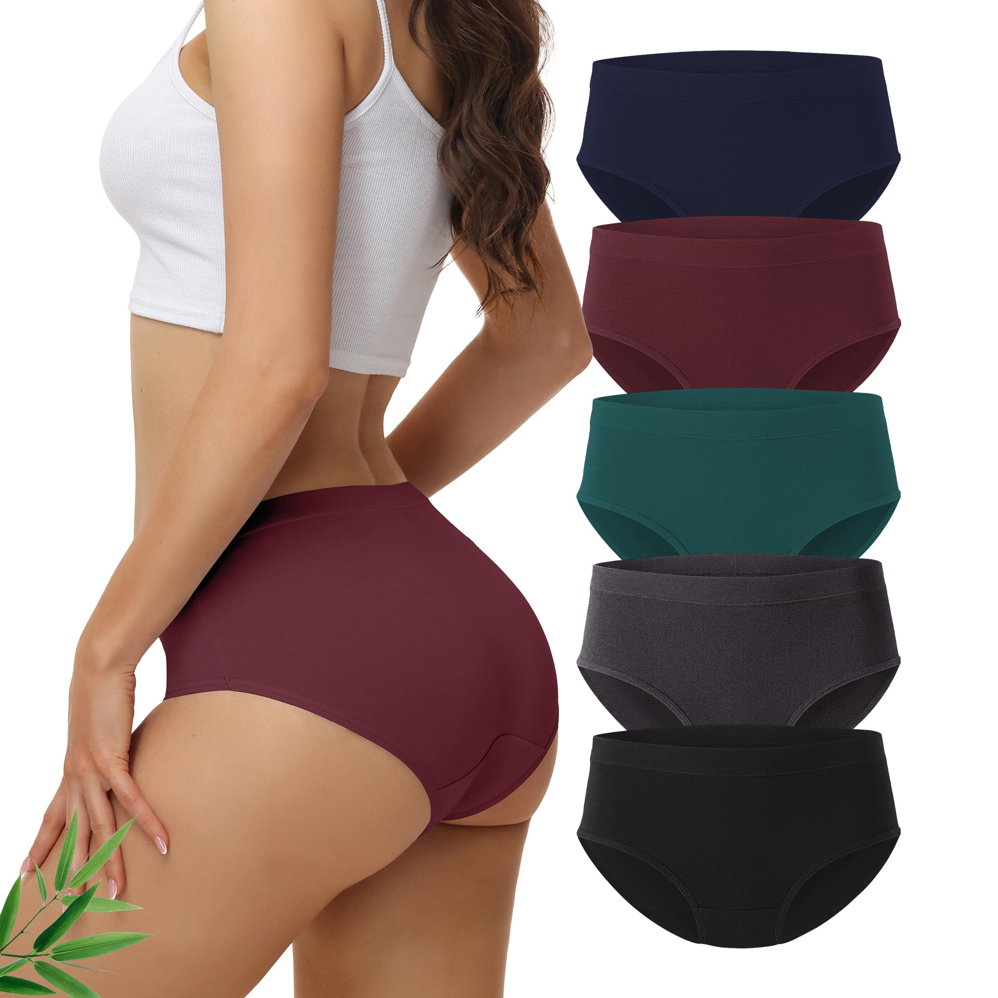 FALARY Bambus Unterhosen Damen,Weichheit Seidenweich Mittlere Taille Unterwäsche Frauen,Atmungsaktiv und Stretch Damenslips,Feuchtigkeitsableitend Hipster 5er Pack