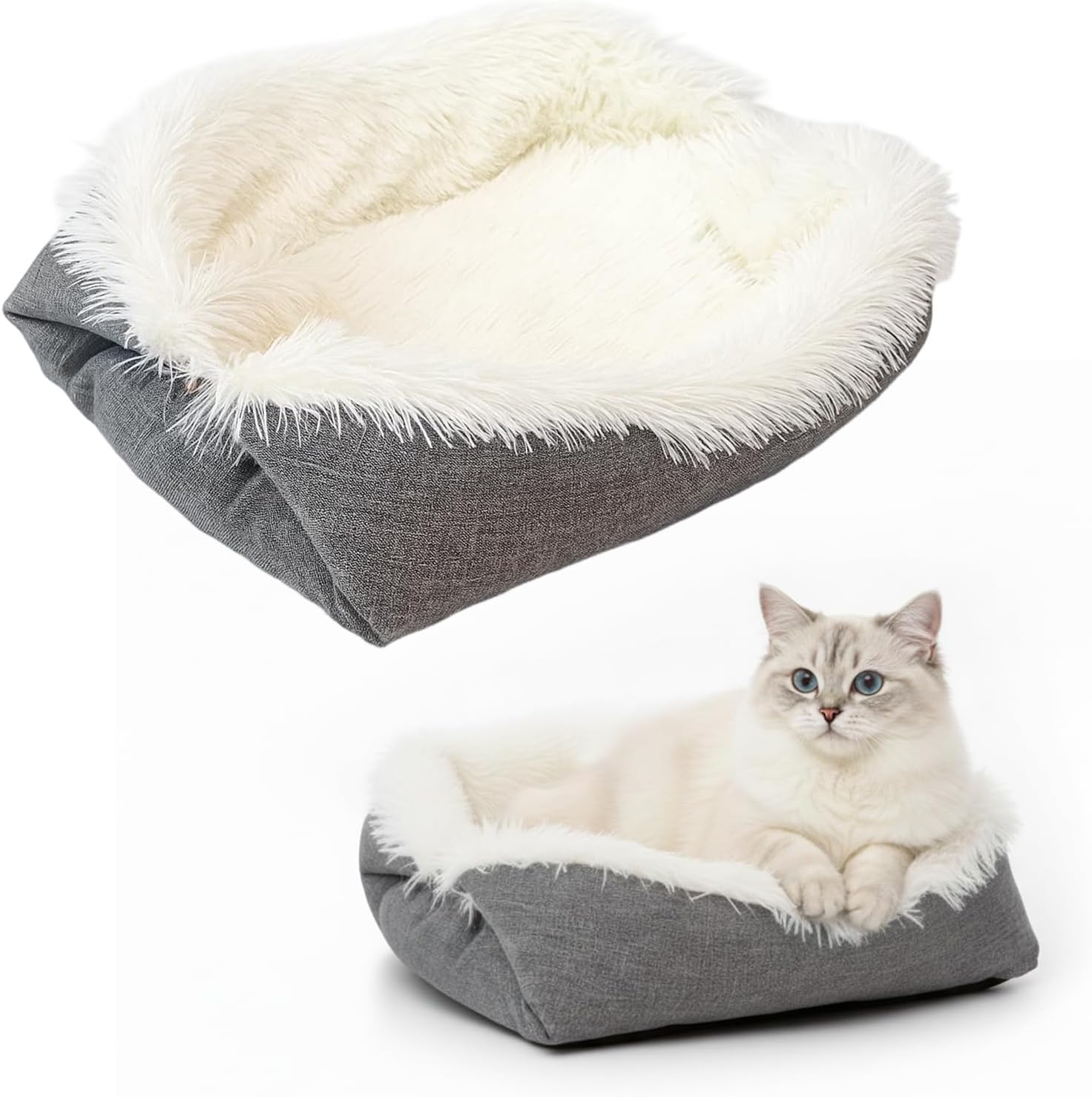 DqiUnaX Flauschiges Katzenbett waschbar, 2-in-1-Katzenkissen rund, Katzenkorb Beige 60 x 50 cm, weiches Katzenbett für kleine Hunde und Katzen, winterwarm und leicht zu reinigen DqiUnaX Flauschiges Katzenbett waschbar, 2-in-1-Katzenkissen rund, Katzenkorb Beige 60 x 50 cm, weiches Katzenbett für kleine Hunde und Katzen, winterwarm und leicht zu reinigen