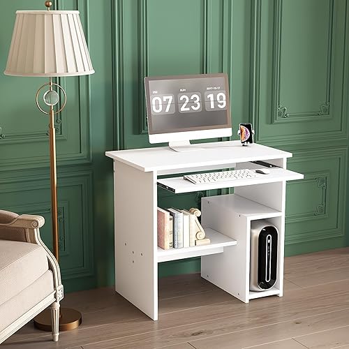 Miniatura 2 de Escritorio pequeño para computadora para oficina en casa, mesa de juegos compacta para computadora de escritorio y portátil, con cajón de Blanco