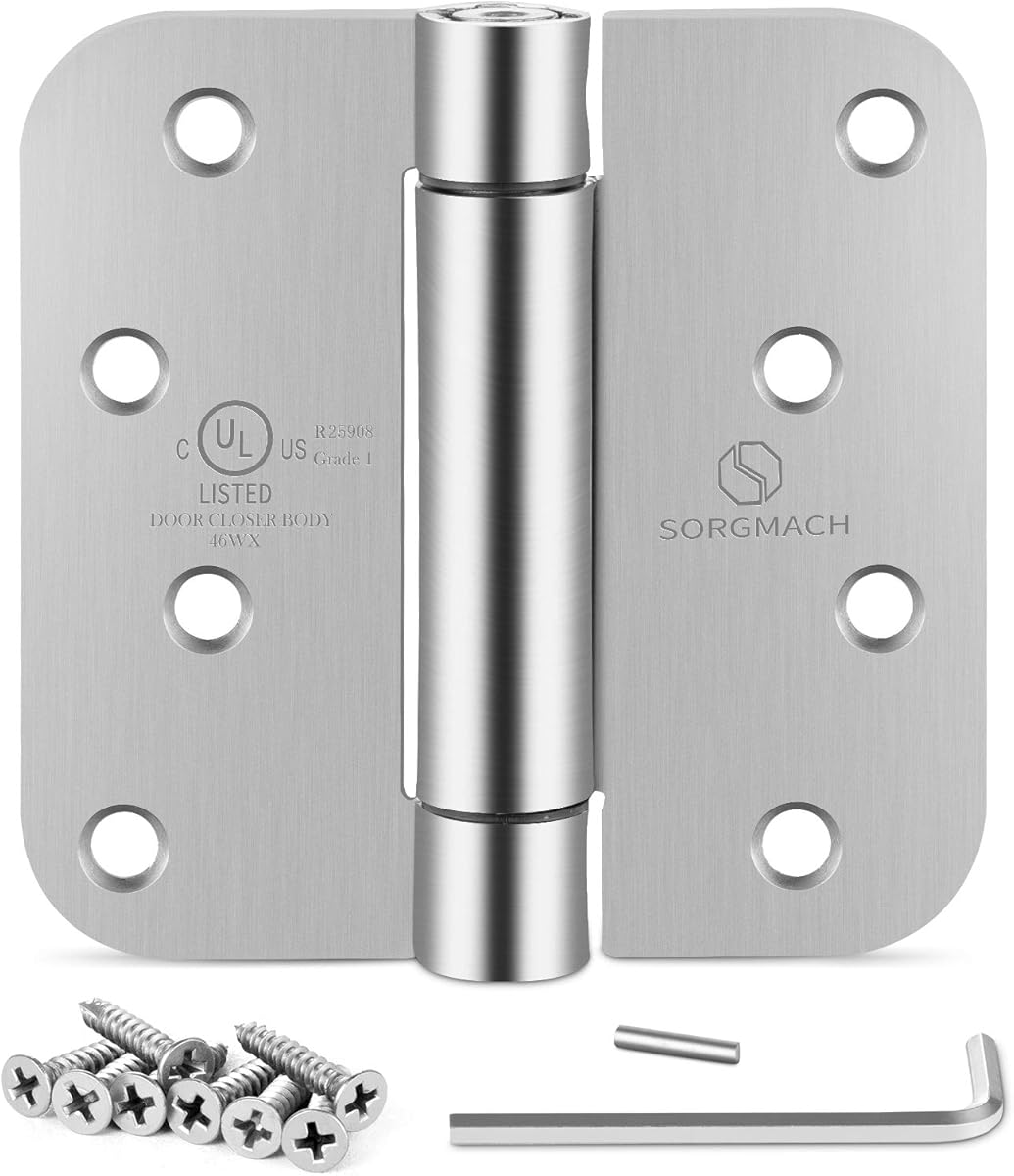 Satin Nickel Self Closing Hinge Auto Close Hardware Hinge Outlet Adjustable Spring Loaded Hinges Satin Hinges 5/8" Radius Corner for Commercial Grade Self-Closing, UL Listed 3 Pack