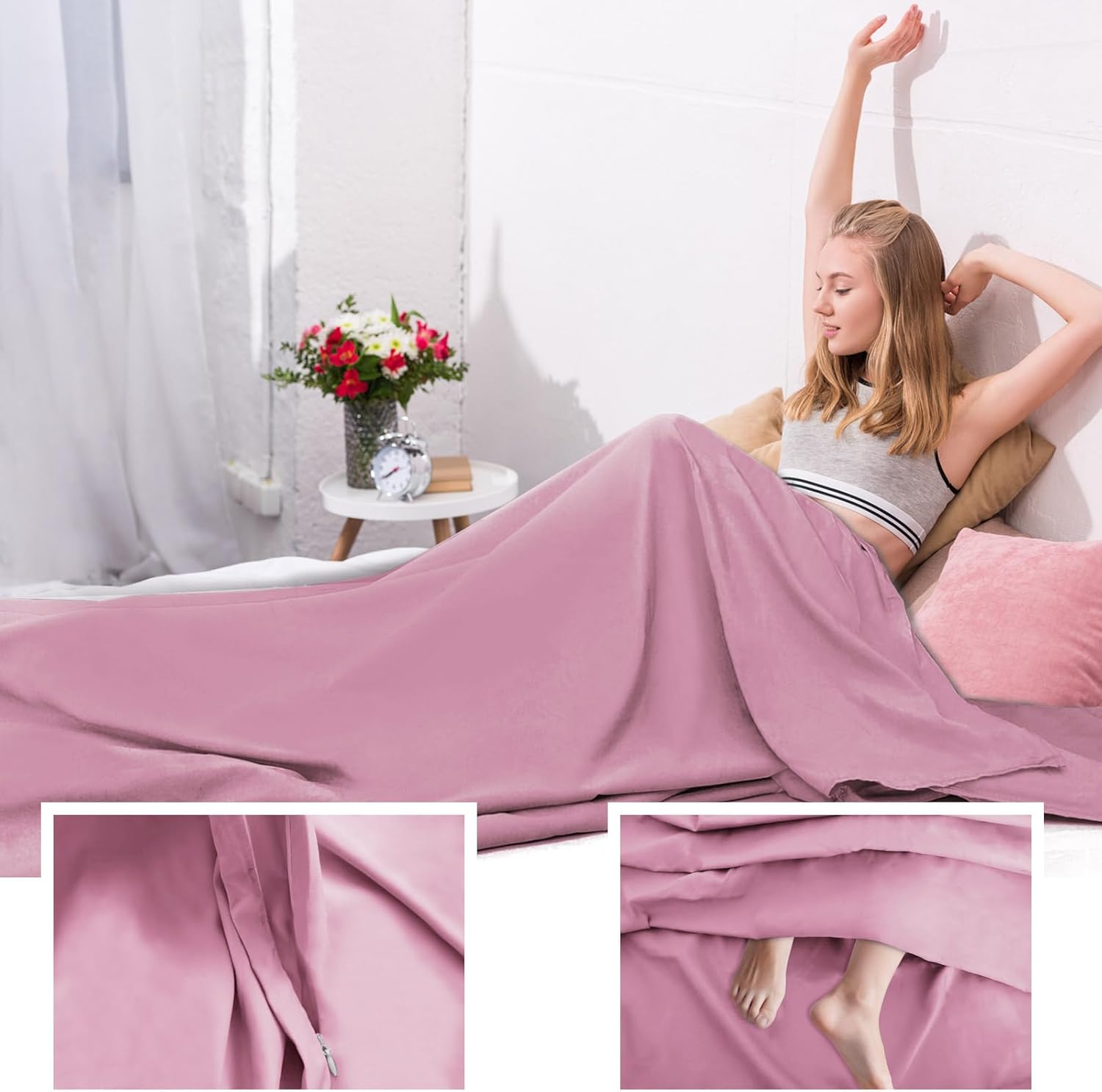 Sleeping Bag Liner,Travel Sheet & Adult Sleep Sack, Camping Sheets Travel Sleep Sack for Backpacking,Hotels & Hostels -Lightweight Single &Double Travel Sheet Camping Sheets