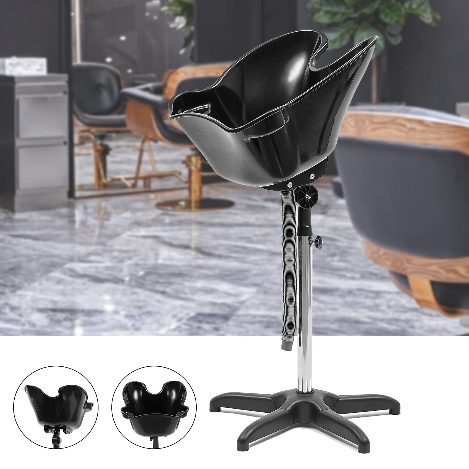 Lavabo móvil para peluquería, altura ajustable, lavado de pelo, ergonómico de plástico profundo, lavabo con manguera de drenaje, lavabo portátil para el hogar, salón de peluquería