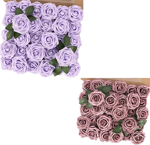 MACTING Flores de rosas artificiales, toque real para bricolaje, ramos, fiesta de boda, baby shower, hogar, decoración de árbol de Navidad, 60 piezas