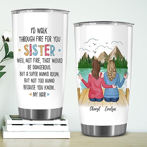 Miniatura 5 de WHIDOBE Vaso personalizado para hermana (2 mujeres) personalizado de 20 onzas con avatar, nombre  Taza de viaje para mejor amiga, regalo de amistad