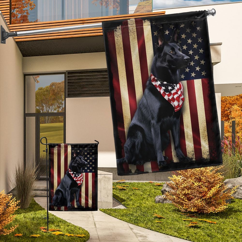 American Flag-Black German Shepherd Bandana American Flag PS001F, Garden Flag (11.5" x 17.5")-USA Flags Premium Polyester-Decorative Indoor Outdoor Flag