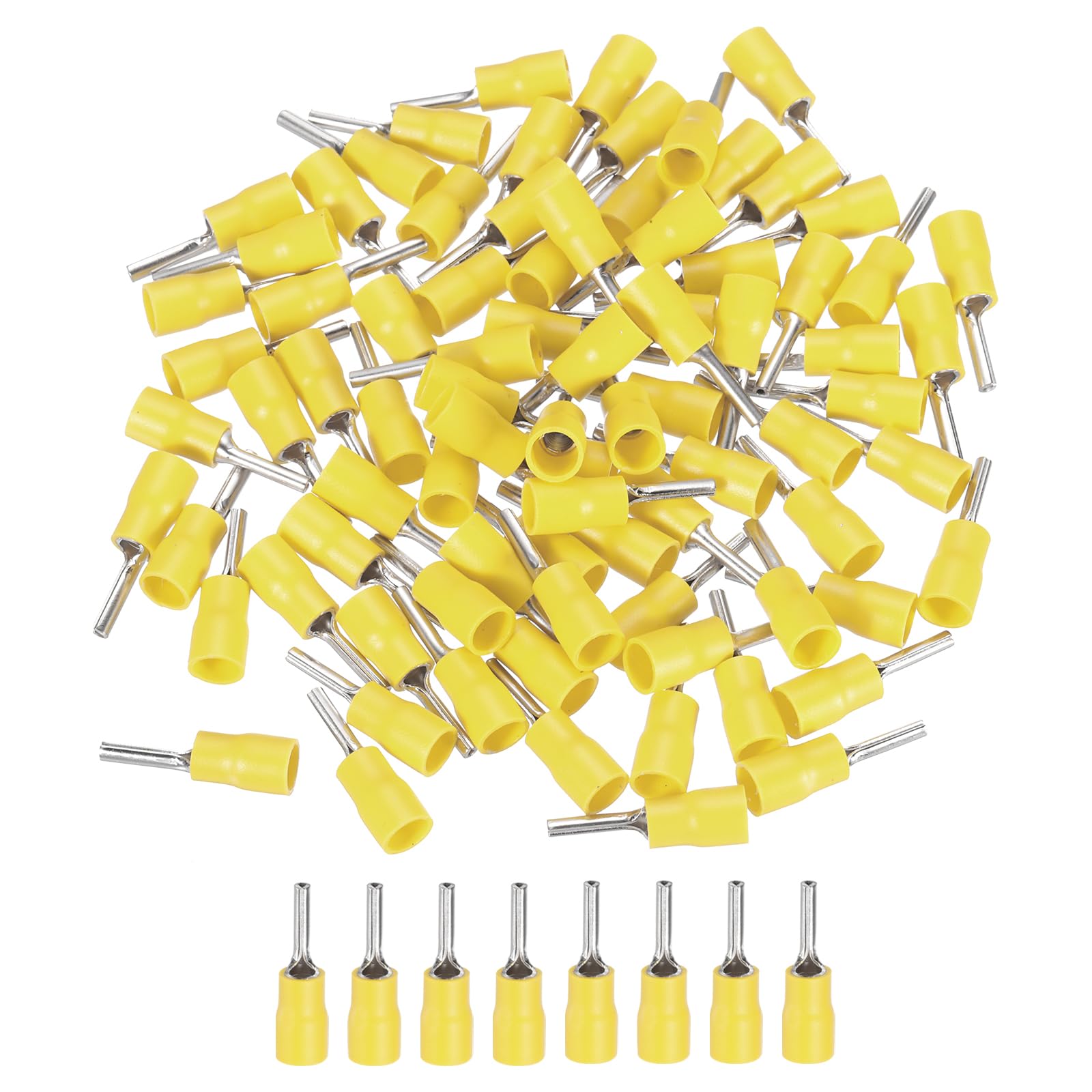 sourcing map 100 Pcs Insulated Pin Electrical Wire Connectors Wire Terminals Wire Crimp Connector Kit 14-10 AWG for Electrical Projects Industrial Chemical Industry, Yellow