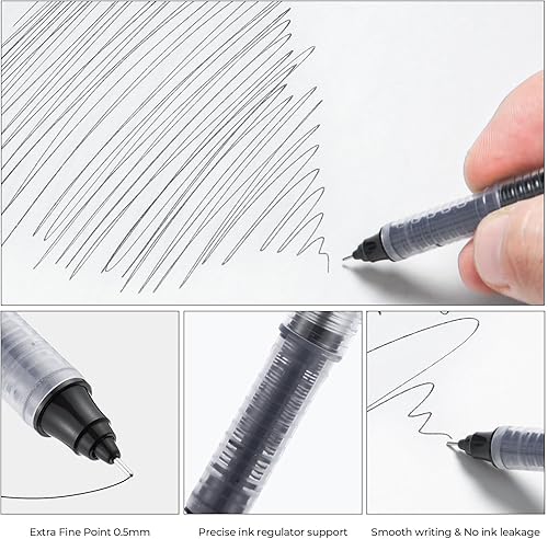 Miniatura 2 de M&G Bolígrafos de punta fina de tinta líquida, 12 unidades, tinta negra de 0.020 in, punta fina de secado rápido, con tapa para enchufar y agarre