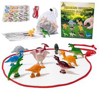 Dinosaur Magnetic Chess Game Set, Dino Magnet Games with String, 20 Magnetic Dinosaur, Portable Storage Bag, Magnet Game for Family Game Night, Indoor Outdoor Use - Amazon product rated Grade A