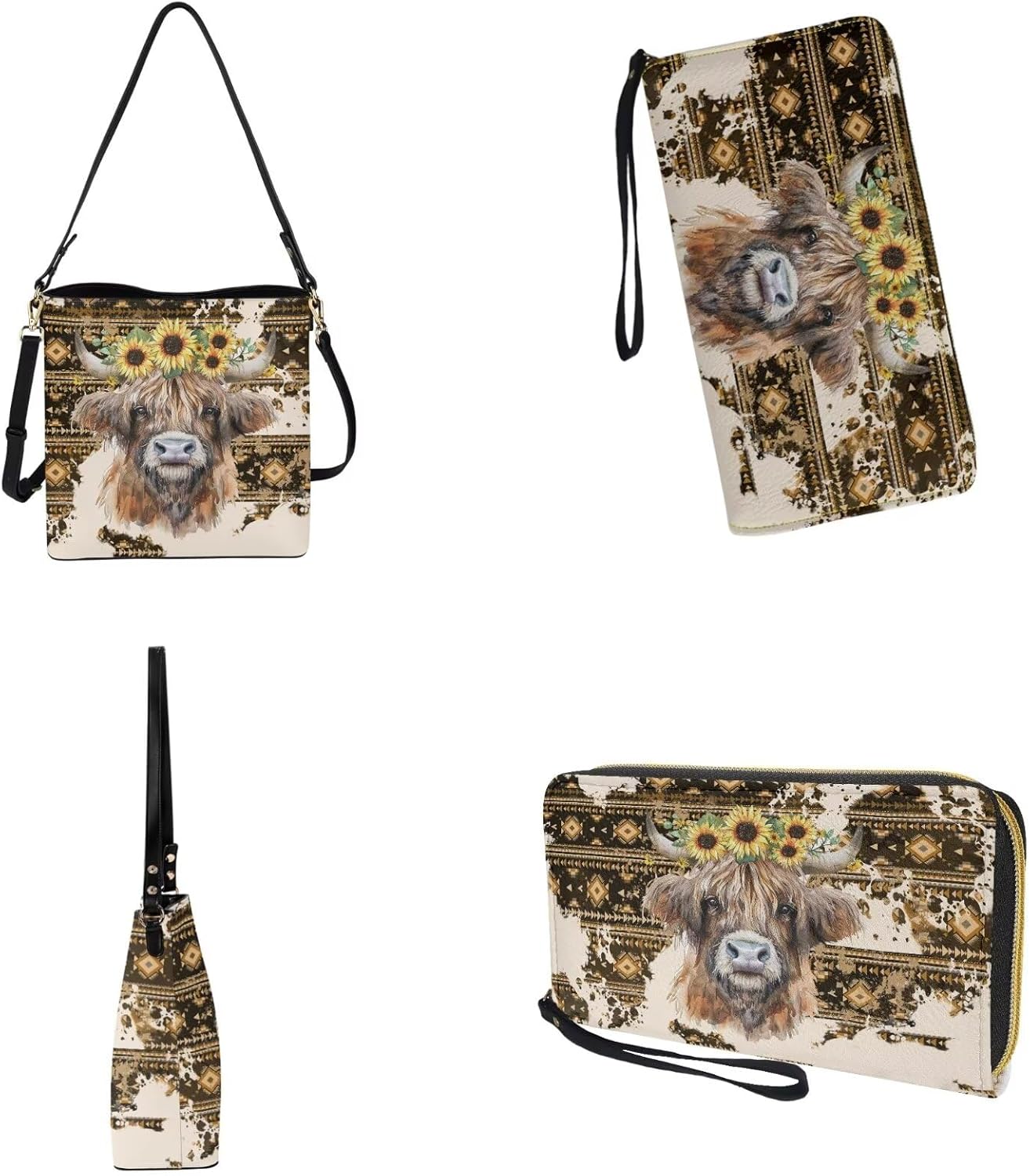 Bucket Crossbody Bag Set for Women Lady, Leather Purse and Wallet Set Large Bucket Bag with Wallet