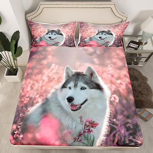 Erosebridal Juego de sábanas tamaño individual de 2 piezas con estampado de perros en 3D de color rosa y cachorro, para niños y niñas, con estampado