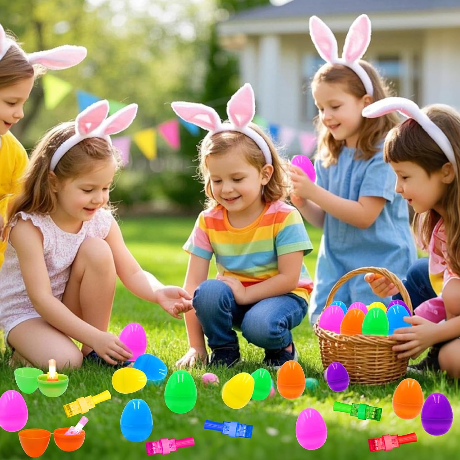 24 Pack Easter Eggs Filled LED Finger Lights ,Light Up Toys Glow In The Dark Non Candy Gifts Easter Egg Fillers Easter Hunt Filling Treats Easter Basket Stuffers Party Favor for Kids Boys Girls