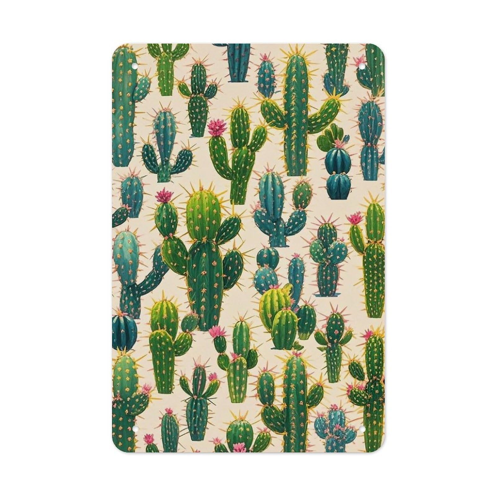 QMNLKH Cactus Pattern Plaques for Wall Decor, Personalized Metal Tin Sign for Home, Multifunctional Poster for Office, Fashion Painting for Hallway, Wall Art Pictures, 7.9x11.8Inch