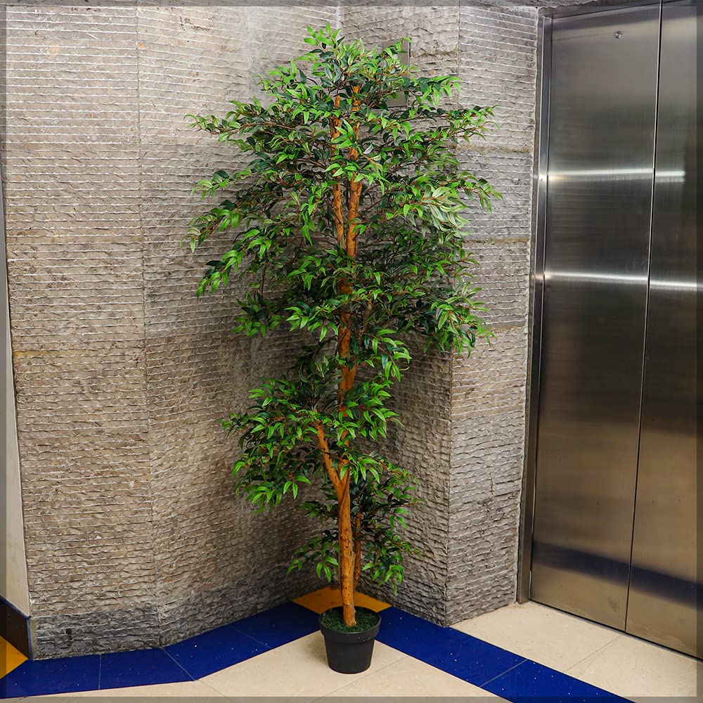 YATAI Nearly Natural Artificial Ficus Plant 2 Meter Tall Artificial Tree in Plastic Pot with Moss Grass Arrangement For Home Indoor Outdoor Decoration â Garden Plants â Office Plants Plastic Plants