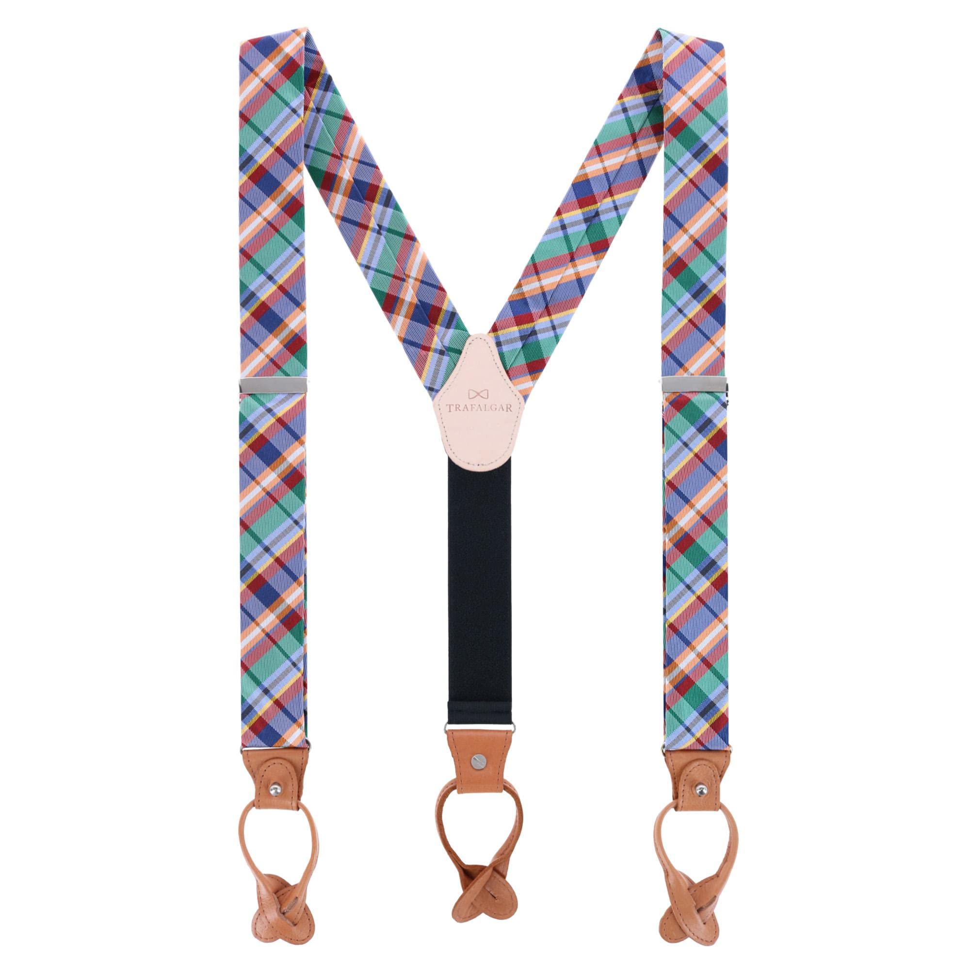 Trafalgar Men's Sherwood Plaid Silk Button End Braces (Suspenders), Plaid 1