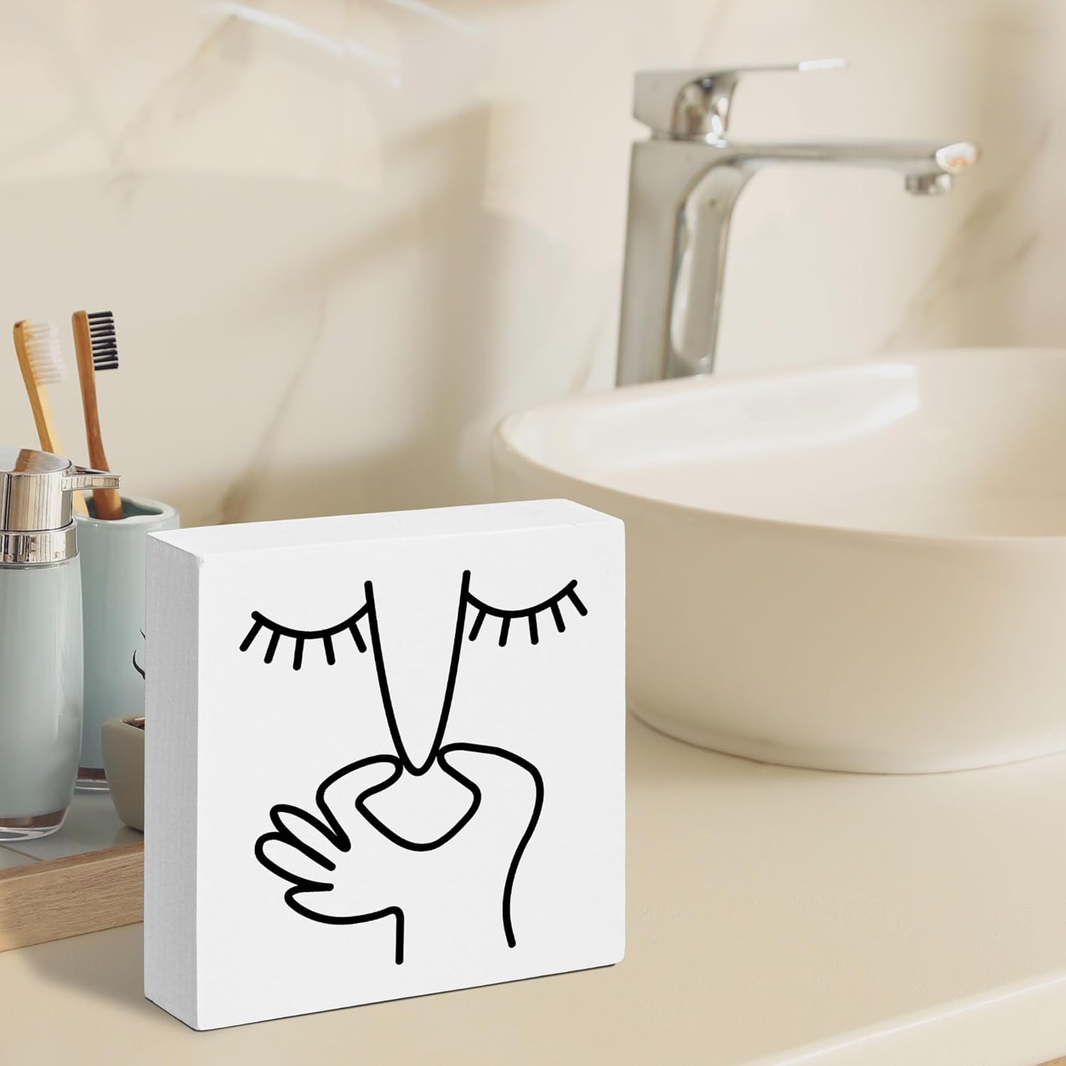 Funny Bathroom Decor, Minimalist Pinch Nose Wooden Box Sign, Funny House Decoration For Bathroom Toilet Washing Basin Shelf Table, Farmhouse Rustic Home Decor. (052) - Image 3