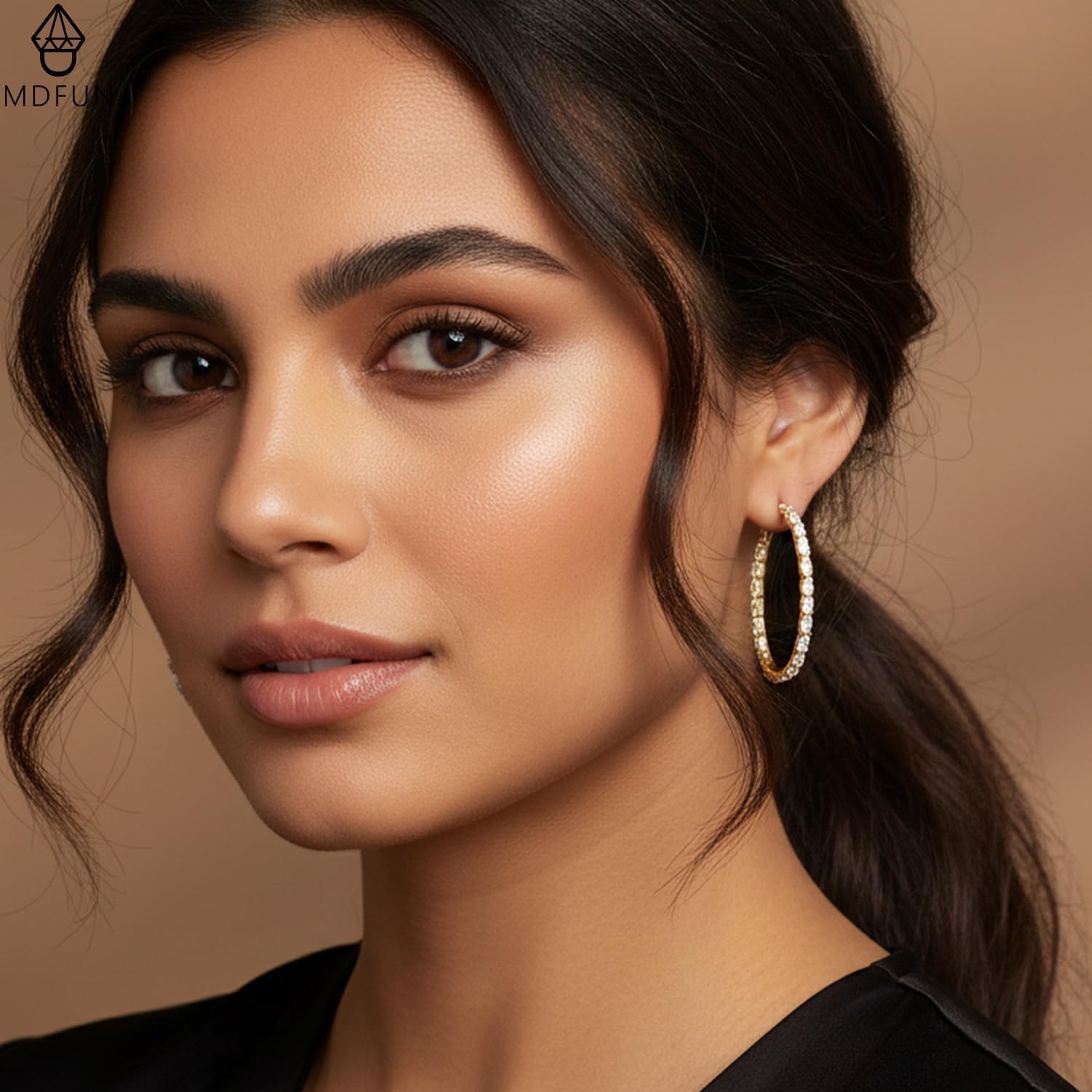 MDFUN Cubic Zirconia Hoop Earrings for Women Trendy 18K Gold Plated Hypoallergenic Huggie Hoop Earring Jewelry 20/42MM - Image 3