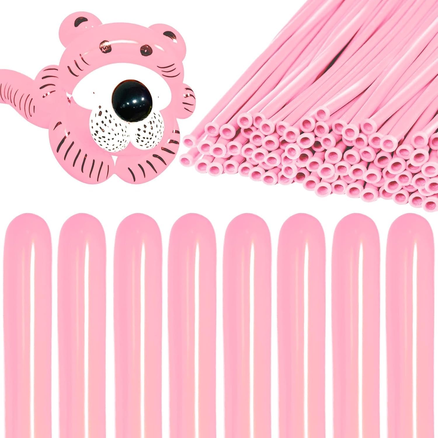 260 Balloons 100Pcs Pink Long Skinny Latex Balloons for Tying Balloon Arch