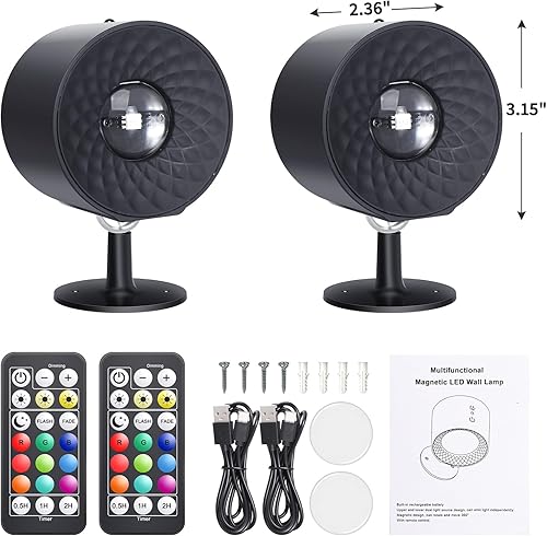Miniatura 7 de Aplique de pared LED arriba y abajo con batería recargable de 2000 mAh, puerto USB, lámpara de pared con luz nocturna y 9 colores, bola magnética