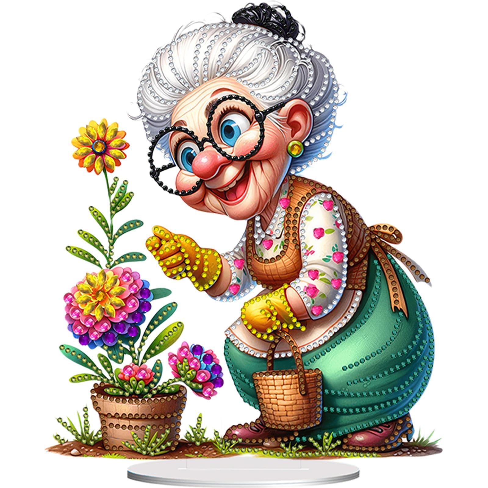 Acrylic Special Shaped Grandma Leisure Time Table Top Diamond Painting Ornament Kits Diamond Painting Desktop Ornaments Kit for Table Decoration (KJ0349)